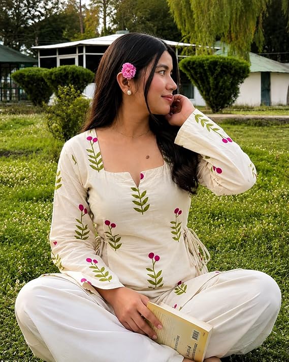 Women’s Rayon Printed Short Kurti with Square Neck & Long Flared Sleeves – Stylish Ethnic Casual Wear with Tie Detailing - Image 3