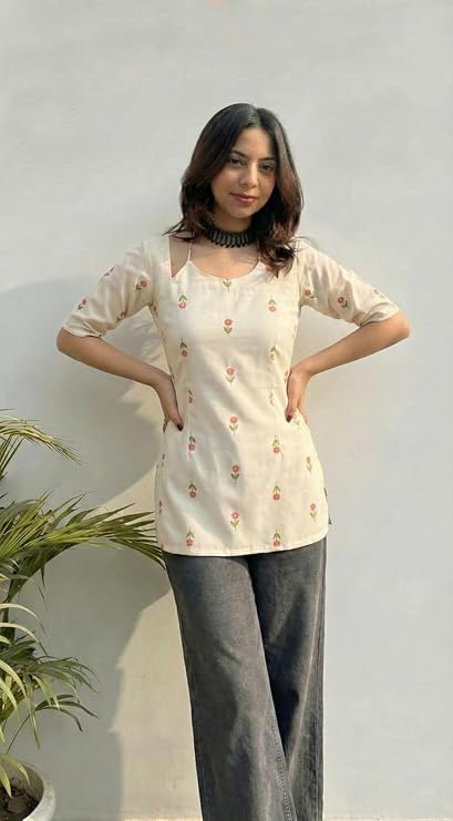 ANNI Designer Short Kurti for Women Latest Viscose Blend Printed Ethnic Tunic | Stylish Kurti Tops with Jeans Styling | Casual Office Wear | Trendy Indian Fashion for Woman - Image 3