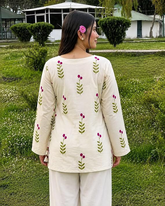 Women’s Rayon Printed Short Kurti with Square Neck & Long Flared Sleeves – Stylish Ethnic Casual Wear with Tie Detailing - Image 4
